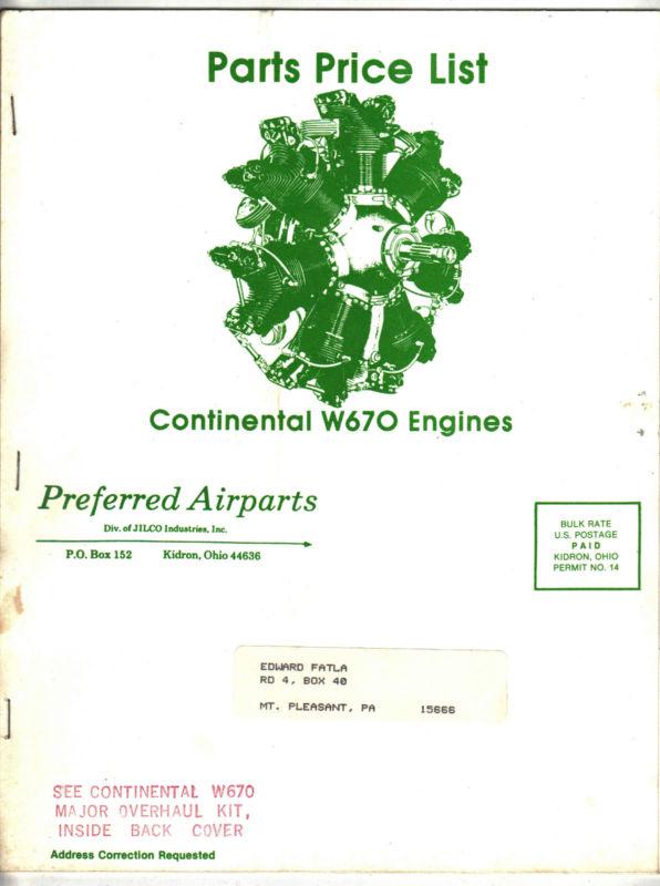 1984 continental engine parts catalog aviation manual book exploded drawings