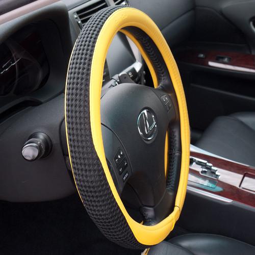 Buy yellow pvc leather Breathable black fabric steering wheel cover new