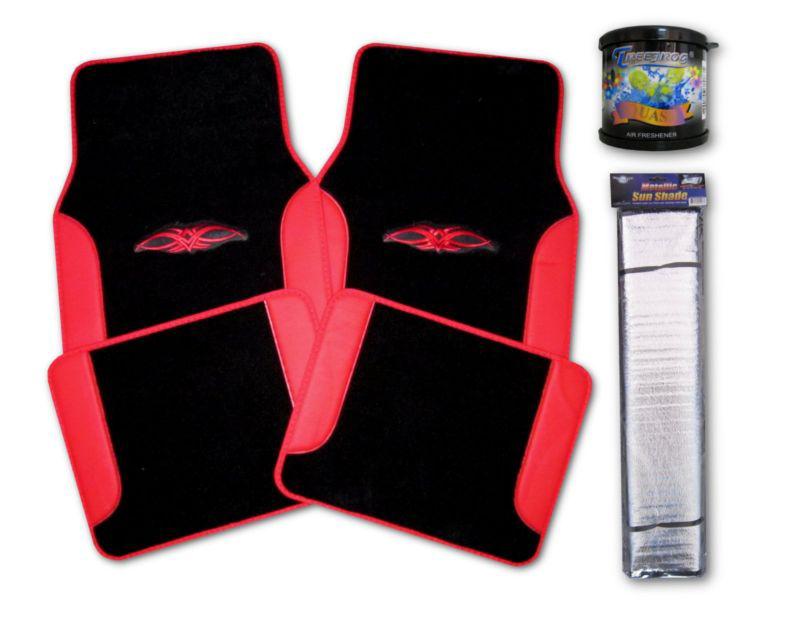 6 pc vinyl carpet two-tone red black car truck new logo floor mats and more #4