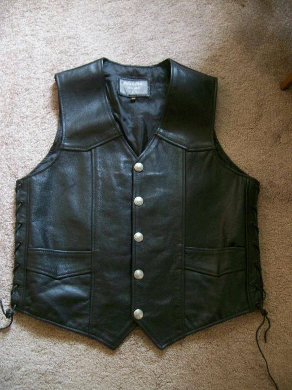 Black leather motorcycle bikers vest buffalo nickle buttons~side laces ~ mens xl