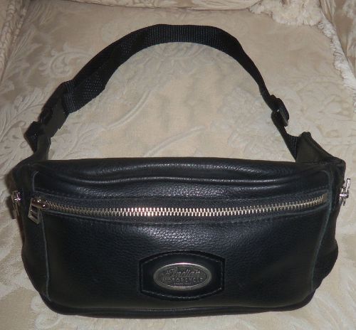 Indian motorcycle black leather waist bag fanny pack carry all zip compartments