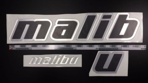 Malibu boat emblem 27&#034; stickers set black chrome - adesivi barca - pegatinas