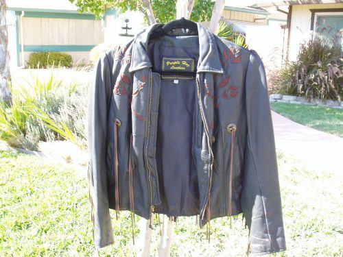 Purple hog women's leather fringe motorcycle biker jacket usa size 10 + issues