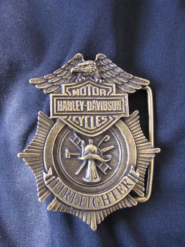 Harley-davidson firefighter motorcycle brass belt buckle