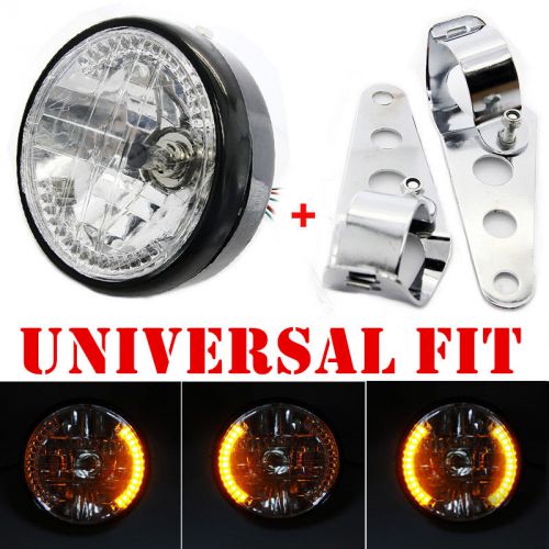 7&#034; motorcycle headlight amber led turn signal indicator +head light bracket set