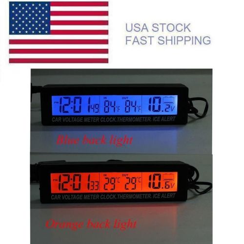 12v/24v in/out car voltage meter lcd digital clock time blue&amp;orange back light