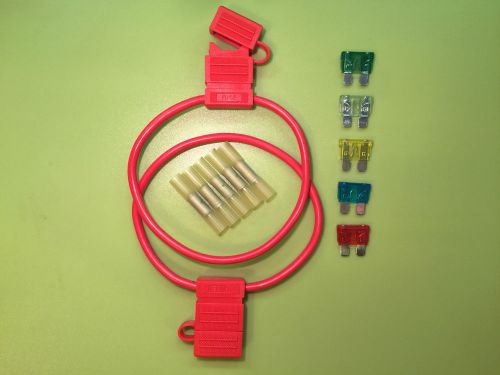 Heavy duty 10 awg gauge med atc / ato inline waterproof fuse holder kit lot of 2