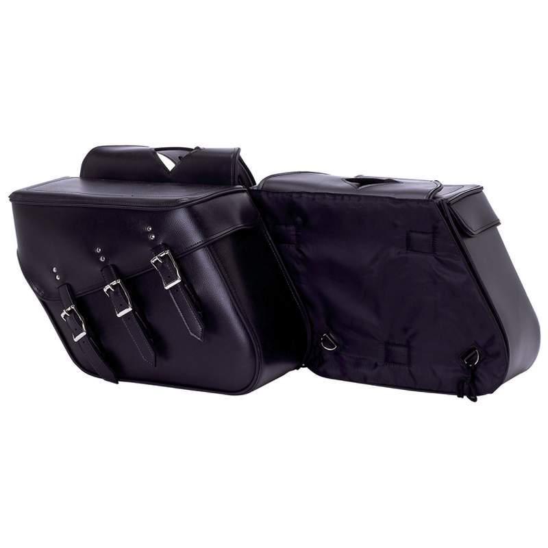 Diamond plate™ 2pc slanted motorcycle saddlebag set made of heavy-duty pvc