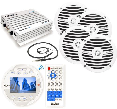 Aqr84w bluetooth am fm circle radio, antenna, marine 6.5" speakers &amp; amplifier
