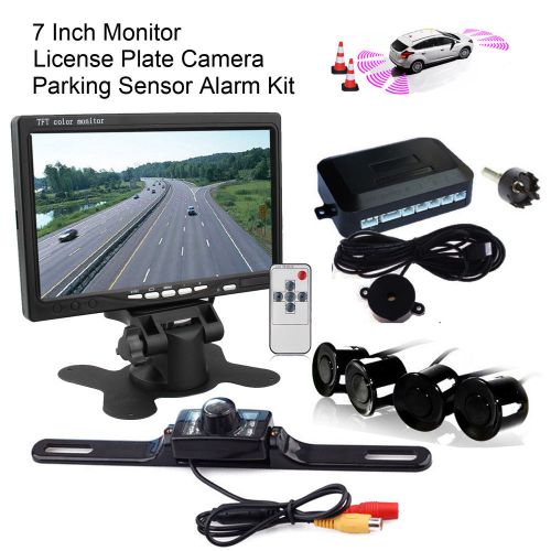 License plate car ir reverse camera parking 4 sensor alarm kit+hd 7&#034; lcd monitor