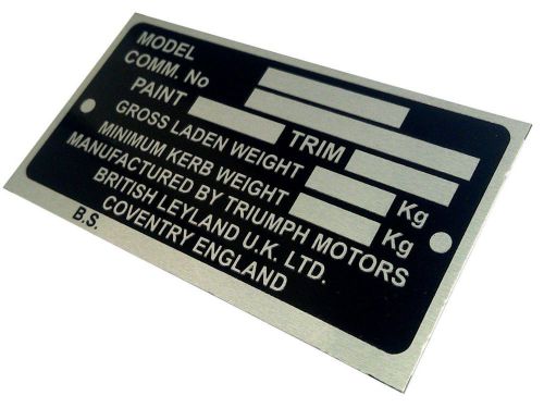 Aluminium anodized custom etched plate for triumph motors-set of 2