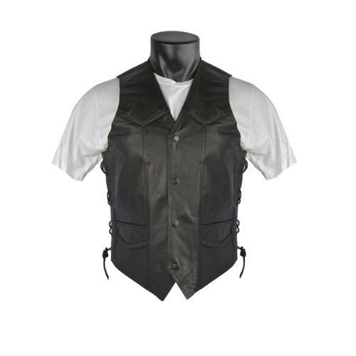 Jafrum braided biker leather vest with side laces and gun pockets 60