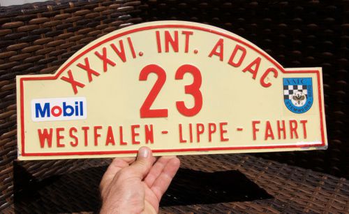 Vintage automobile rally sign / plaque # int. adac rallye westfalen lippe