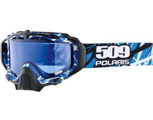 Oem polaris 509 snowmobile sinister x5 goggles blue tint lens w/ blue strap