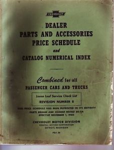 1933-1961 chevrolet parts accessories price list manual