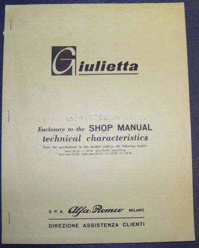 Alfa giulietta technical characteristics, engine and spider body manuals