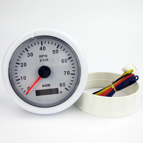 Kus boat engine rpm meter lcd hourmeter tacho gauge white 12v/24v 8000rpm