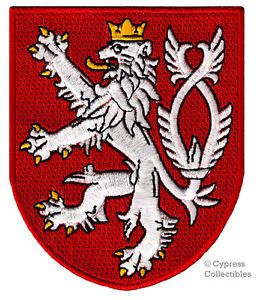 Czech heritage biker patch embroidered royal red lion iron-on shield coat arms