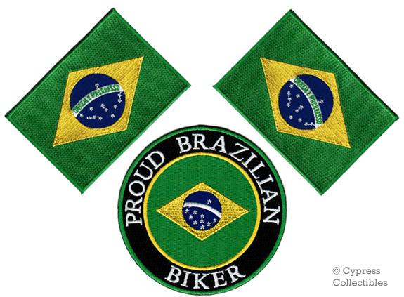Lot 3 proud brazilian biker iron-on patch brazil flag embroidered brasil