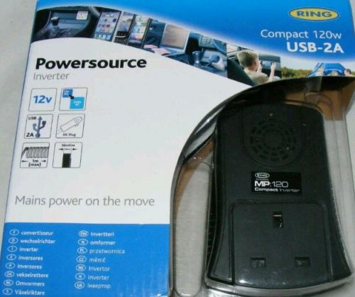 Ring compact 120w usb-2a power source inverter mains power on the move mp:120
