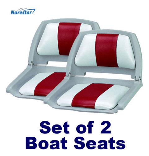 Set of 2, molded fold down boat seats/fishing seats, red