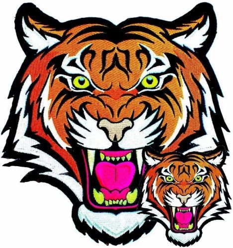 Bengal tiger angry iron-on patch embroidered 10" and 4" 2pcs
