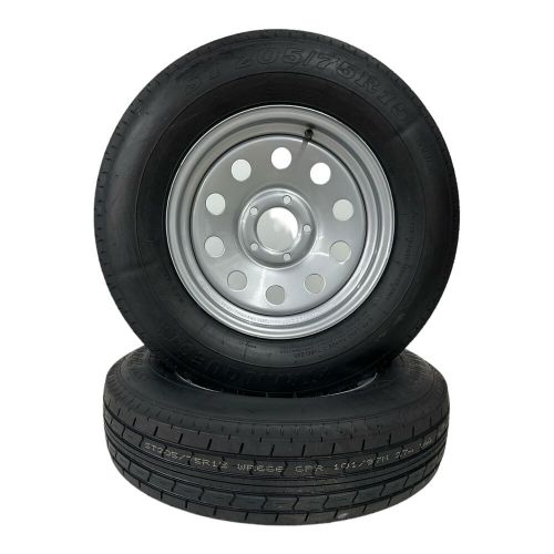 2-pk st205/75r15 radial trailer tire, load c, modular 5 lug 5x4.75" silver rim