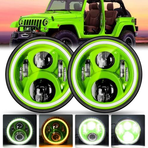 Pair 7" LED Headlight Hi/Lo DRL Beam for Jeep Wrangler JK LJ TJ CJ Green Lens, US $82.99, image 2