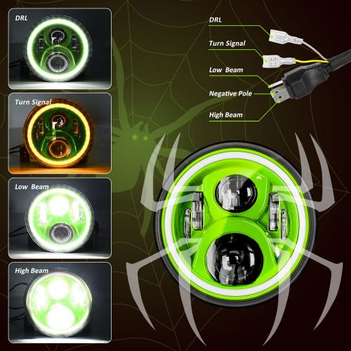 Pair 7" LED Headlight Hi/Lo DRL Beam for Jeep Wrangler JK LJ TJ CJ Green Lens, US $82.99, image 3