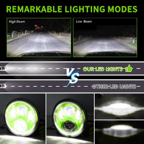 Pair 7" LED Headlight Hi/Lo DRL Beam for Jeep Wrangler JK LJ TJ CJ Green Lens, US $82.99, image 6