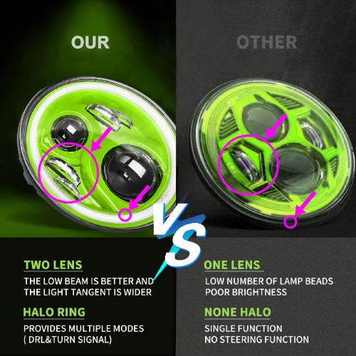 Pair 7" LED Headlight Hi/Lo DRL Beam for Jeep Wrangler JK LJ TJ CJ Green Lens, US $82.99, image 7