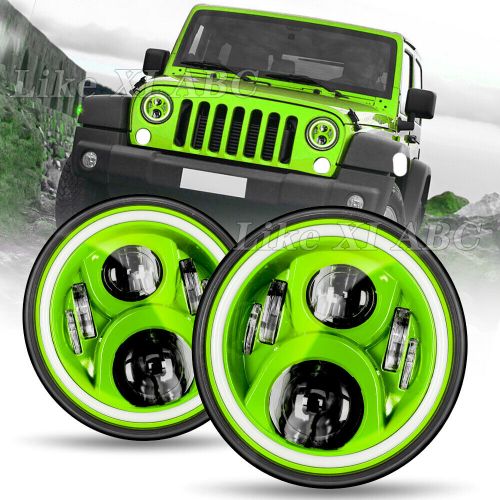 Pair 7" LED Headlight Hi/Lo DRL Beam for Jeep Wrangler JK LJ TJ CJ Green Lens, US $82.99, image 8