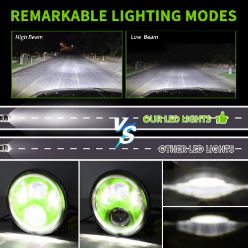 Pair 7" LED Headlight Hi/Lo DRL Beam for Jeep Wrangler JK LJ TJ CJ Green Lens, US $82.99, image 10