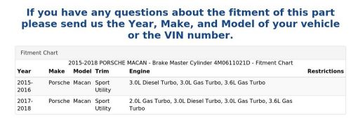2015-2018 PORSCHE MACAN - Brake Master Cylinder 4M0611021D, US $69.99, image 4