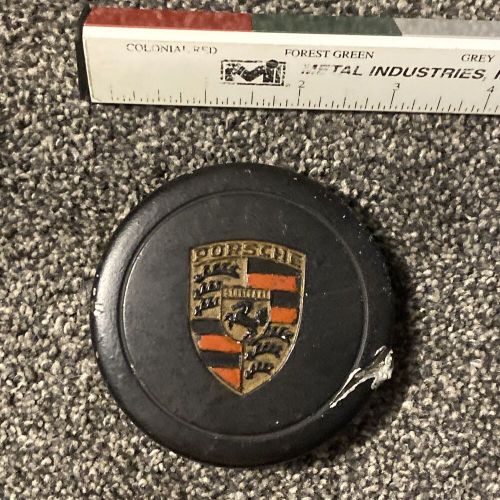 VINTAGE Porsche Stuttgart Full Metal Center Cap Logo Black w/ Ring Clip 3” OEM, US $33.33, image 2