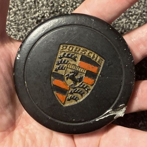 VINTAGE Porsche Stuttgart Full Metal Center Cap Logo Black w/ Ring Clip 3” OEM, US $33.33, image 6