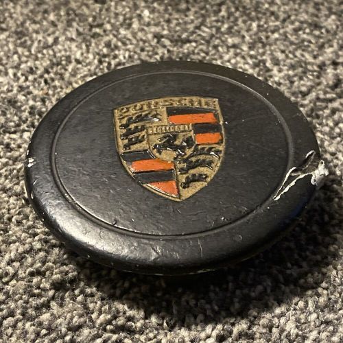 VINTAGE Porsche Stuttgart Full Metal Center Cap Logo Black w/ Ring Clip 3” OEM, US $33.33, image 11