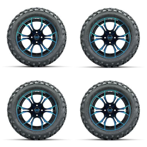 Golf cart gtw 14" spyder blue black wheel | 23x10-14 rogue at tire | 4 set