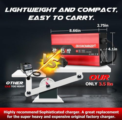 Ebusin 48 Volt Golf Cart Battery Charger for Club Car 3-Pin 15 Amp, US $115.00, image 3