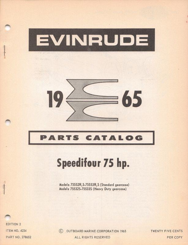 Vintage 1965 evinrude 75h.p. speedifour - illustrated parts guide
