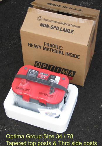 Optima red top battery 34/78 -1050, dual terminal.  new o/s, testing at 760+ cca