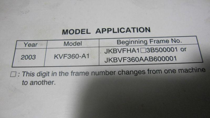 KAWASAKI 2003 PRAIRIE 360/KVF 360 ALL TERRAIN SERVICE MANUAL, US $29.95, image 4