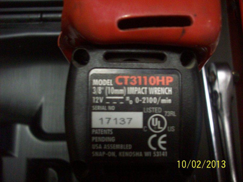 Snap on 3/8 cordless impact CT3110HP, US $150.00, image 3