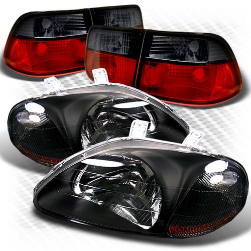 Buy 9698 CIVIC 2DR BLACK CRYSTAL HEADLIGHTS + RED SMOKED TAIL LIGHTS