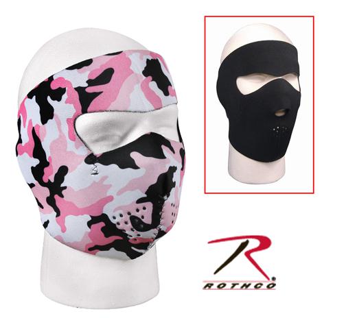 2 in 1 reversible motorcycle biker, ski neoprene face mask - full face pink camo