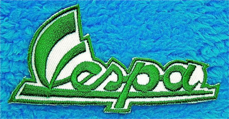 Vespa script embroidered  sew on or iron on patch green & white