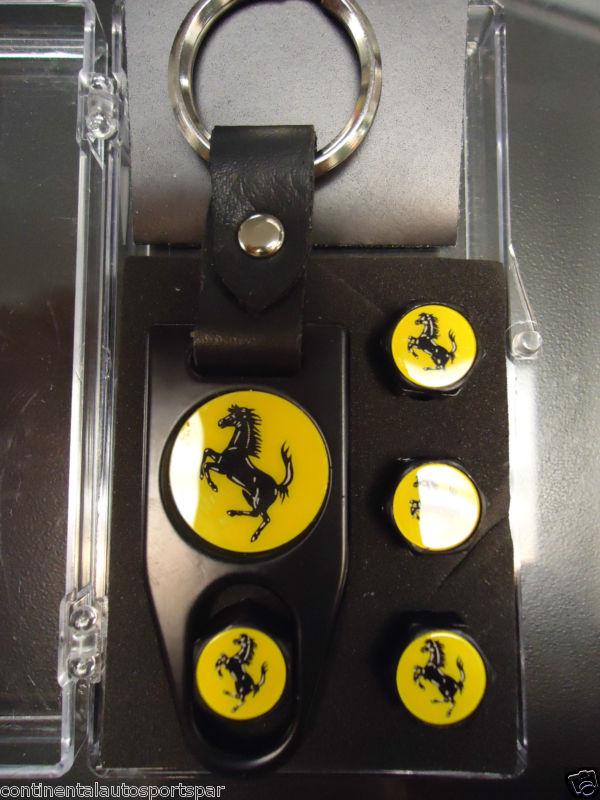 Aftermarket ferrari prancing horse set of black valve stem caps & keychain tool