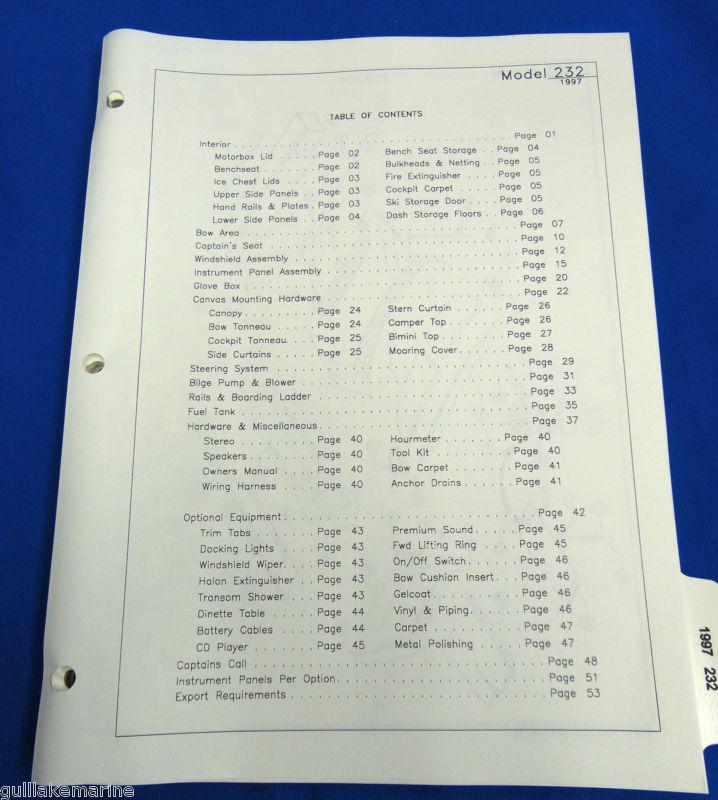 Vintage coablt 232  boat parts book diagrams & part numbers for 1997
