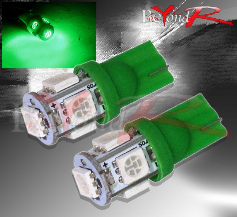 2 piece led t10 green light bulbs wedge 5-smd courtesy drl license plate glove 
