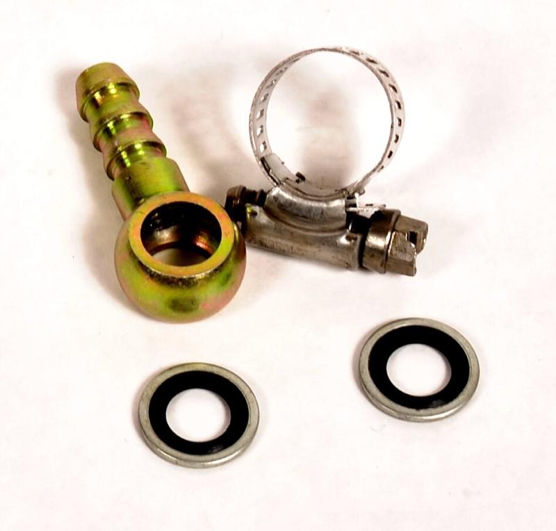 12mm banjo fitting with 3/8" barb, seals & clamp